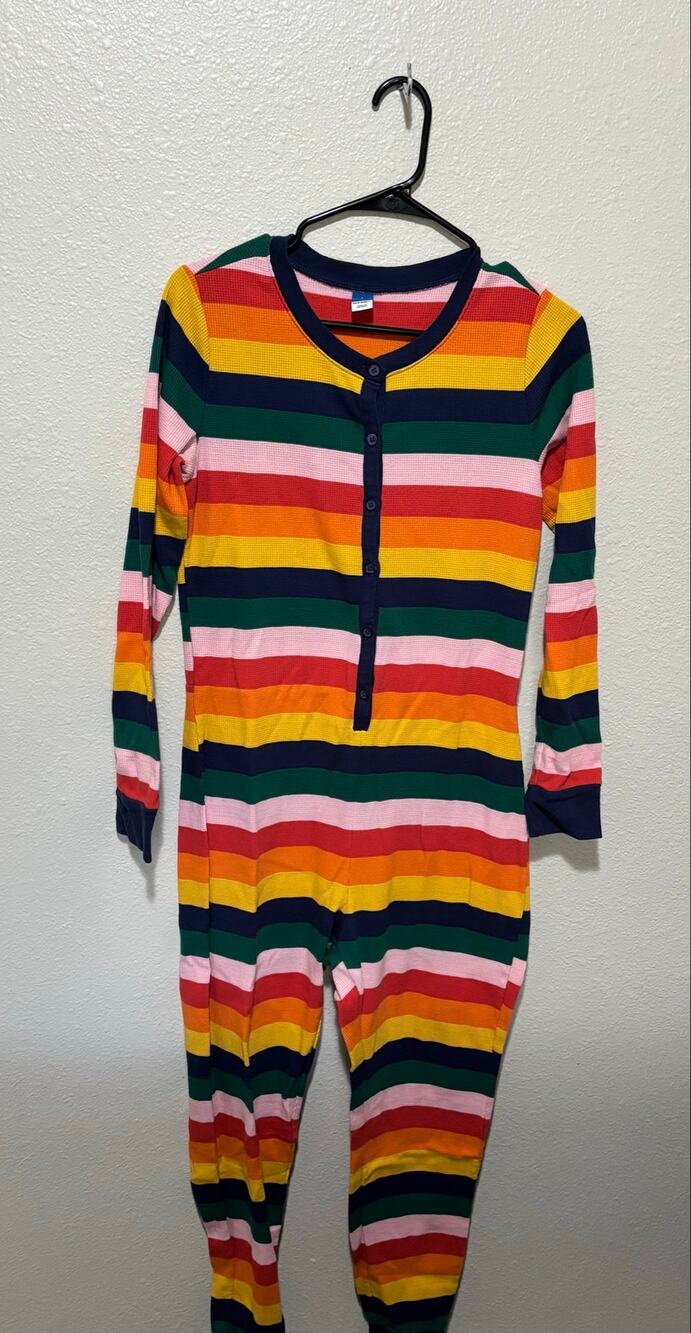 Men’s Women’s Old Navy Rainbow Pajamas One Piece Striped Union Suit Halloween, L